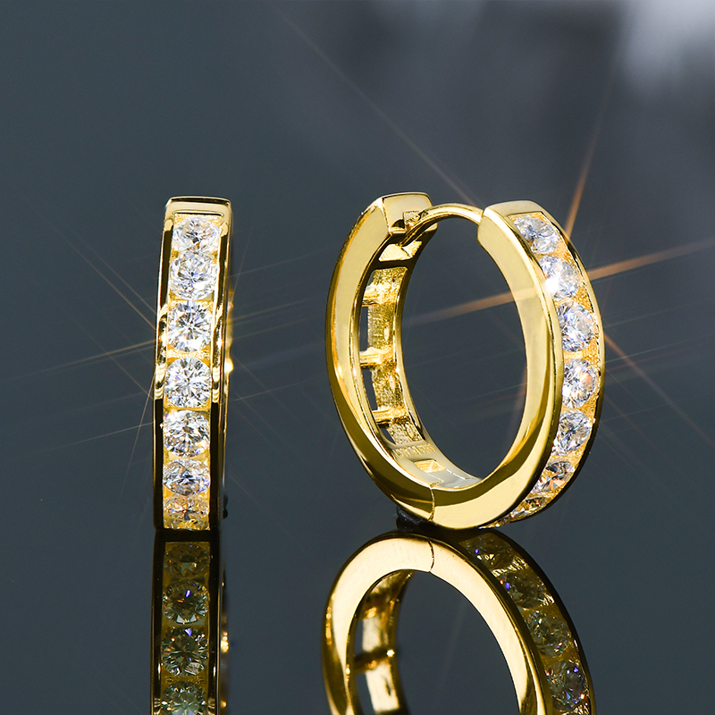 Moissanite Hoop Earrings In S925 Sterling Silver-18k Yellow Gold Plated