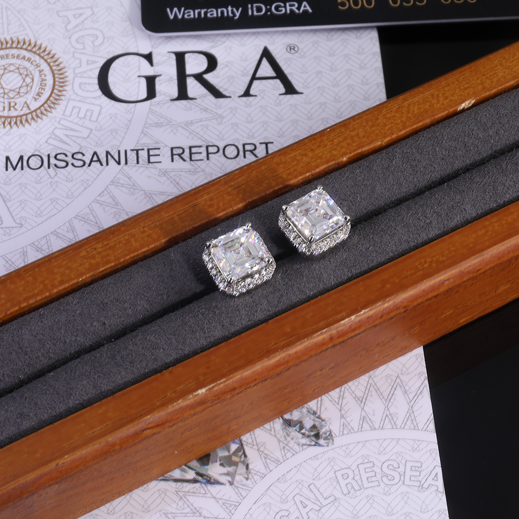 S925 Sterling Silver Moissanite Asscher Cut Halo Claw Earrings Iced Out - Image 4