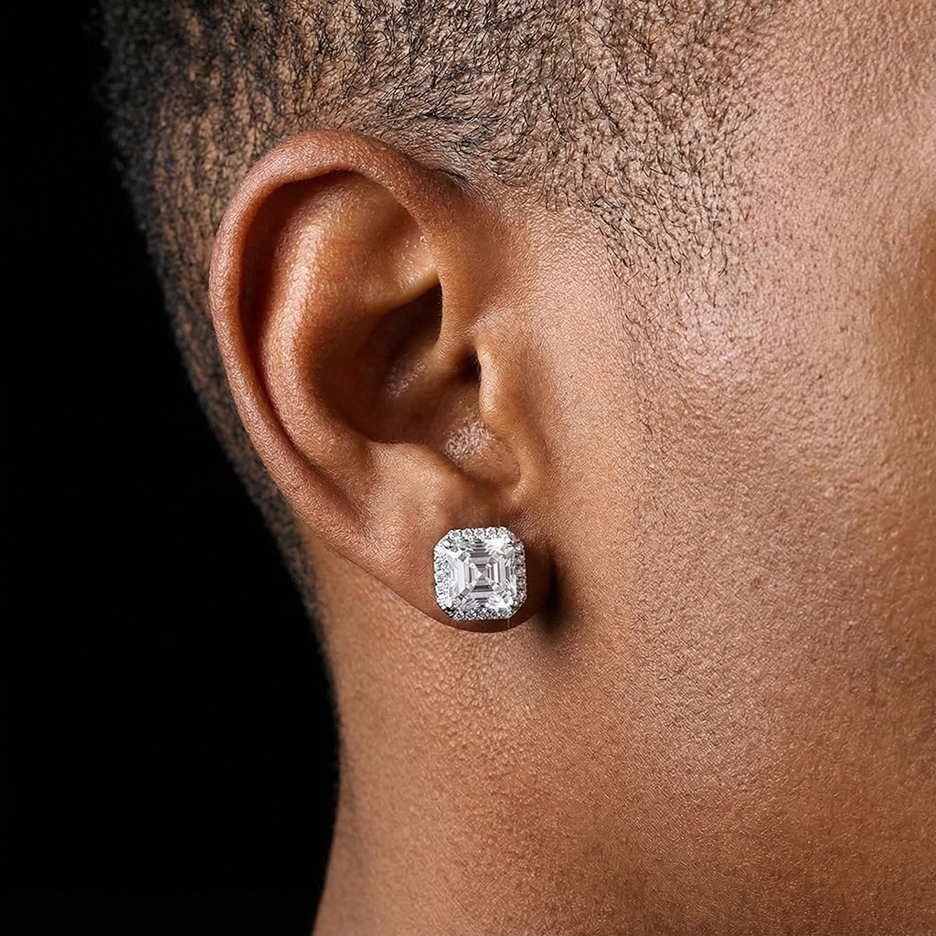 S925 Sterling Silver Moissanite Asscher Cut Halo Claw Earrings Iced Out - Image 5