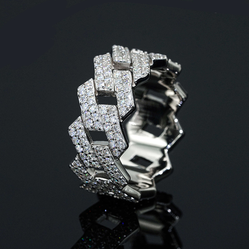 Street Luxury Moissanite 12mm Iced Out Prong Cuban Ring In S925 Silver - Image 3