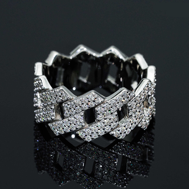 Street Luxury Moissanite 12mm Iced Out Prong Cuban Ring In S925 Silver