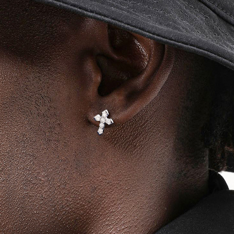 Moissanite Cross Stud Earrings In S925 Sterling Silver Iced Out - Image 5
