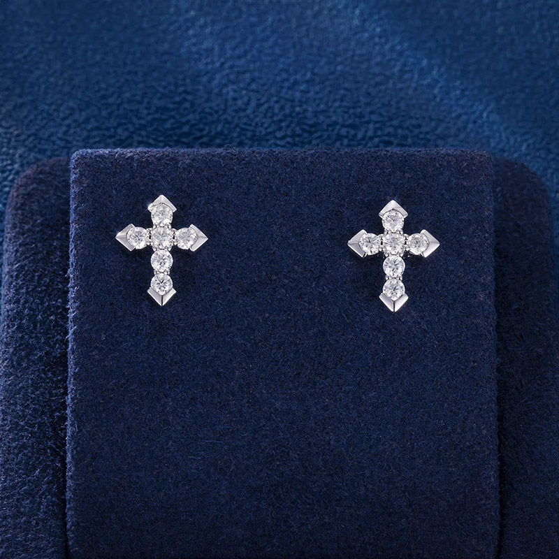Moissanite Cross Stud Earrings In S925 Sterling Silver Iced Out - Image 7