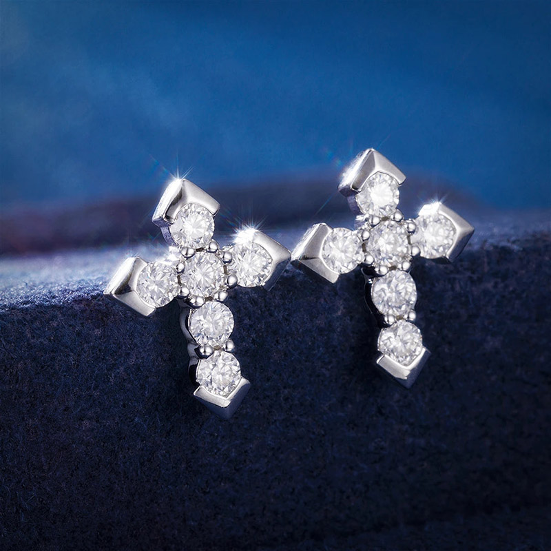 Moissanite Cross Stud Earrings In S925 Sterling Silver Iced Out