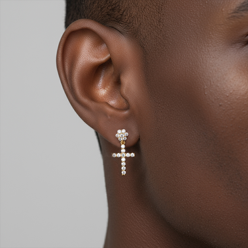 Moissanite Flower Cluster Cross Earrings In S925 Silver Iced Out - Image 8