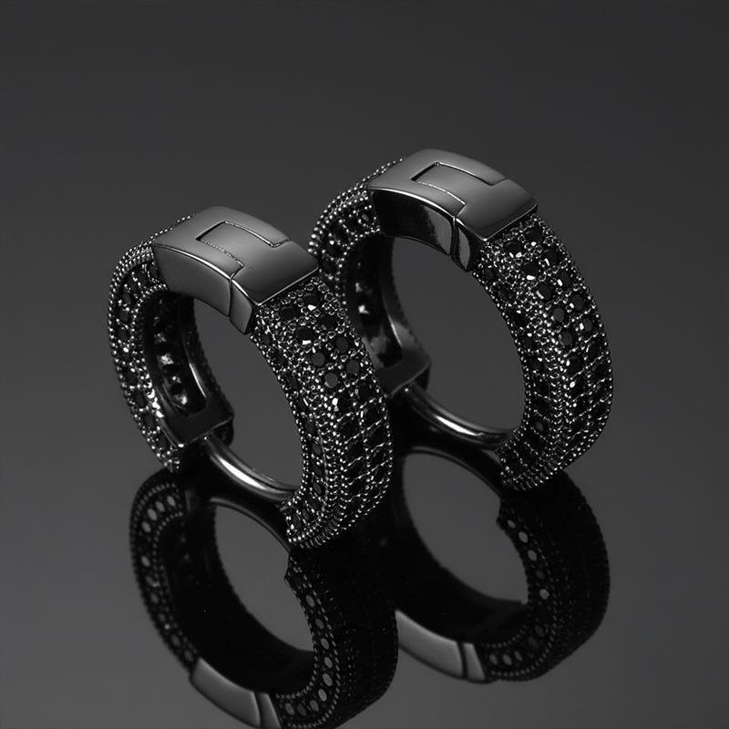 Moissanite Micro Pave Hoop Earrings In S925 Sterling Silver With 18k Black - Image 3