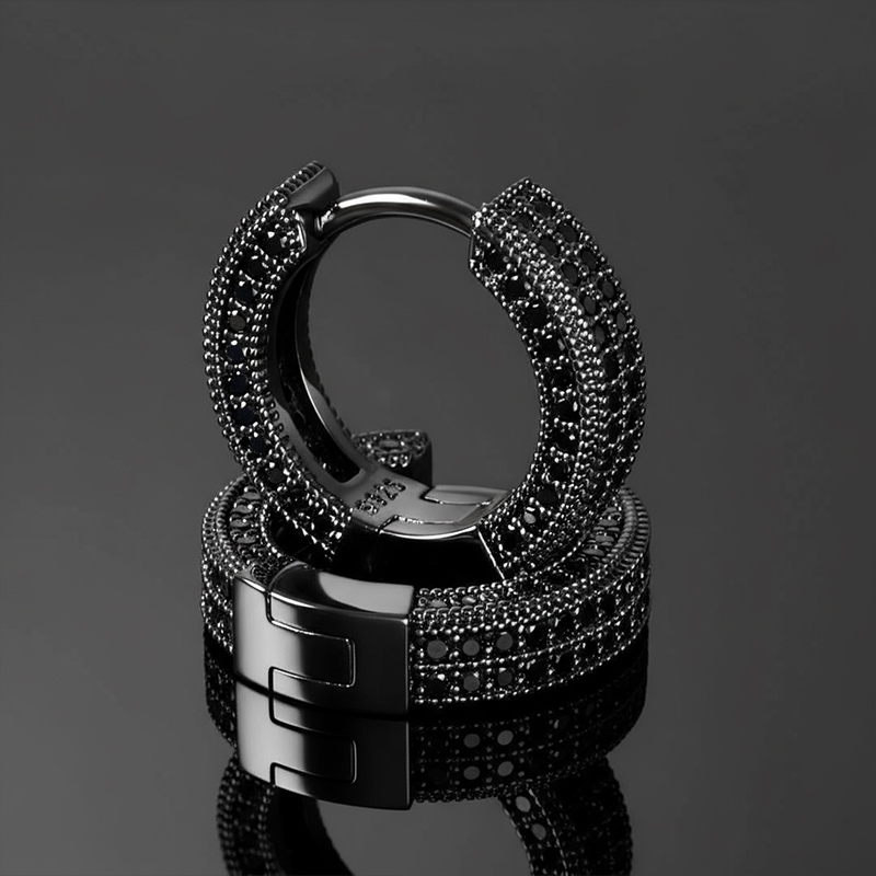 Moissanite Micro Pave Hoop Earrings In S925 Sterling Silver With 18k Black