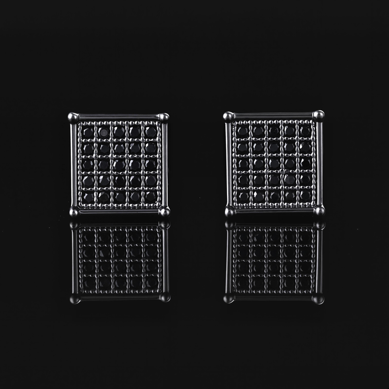 Moissanite Square Black Diamonds Paved Stud Earrings In 18k Black Gold - Image 3