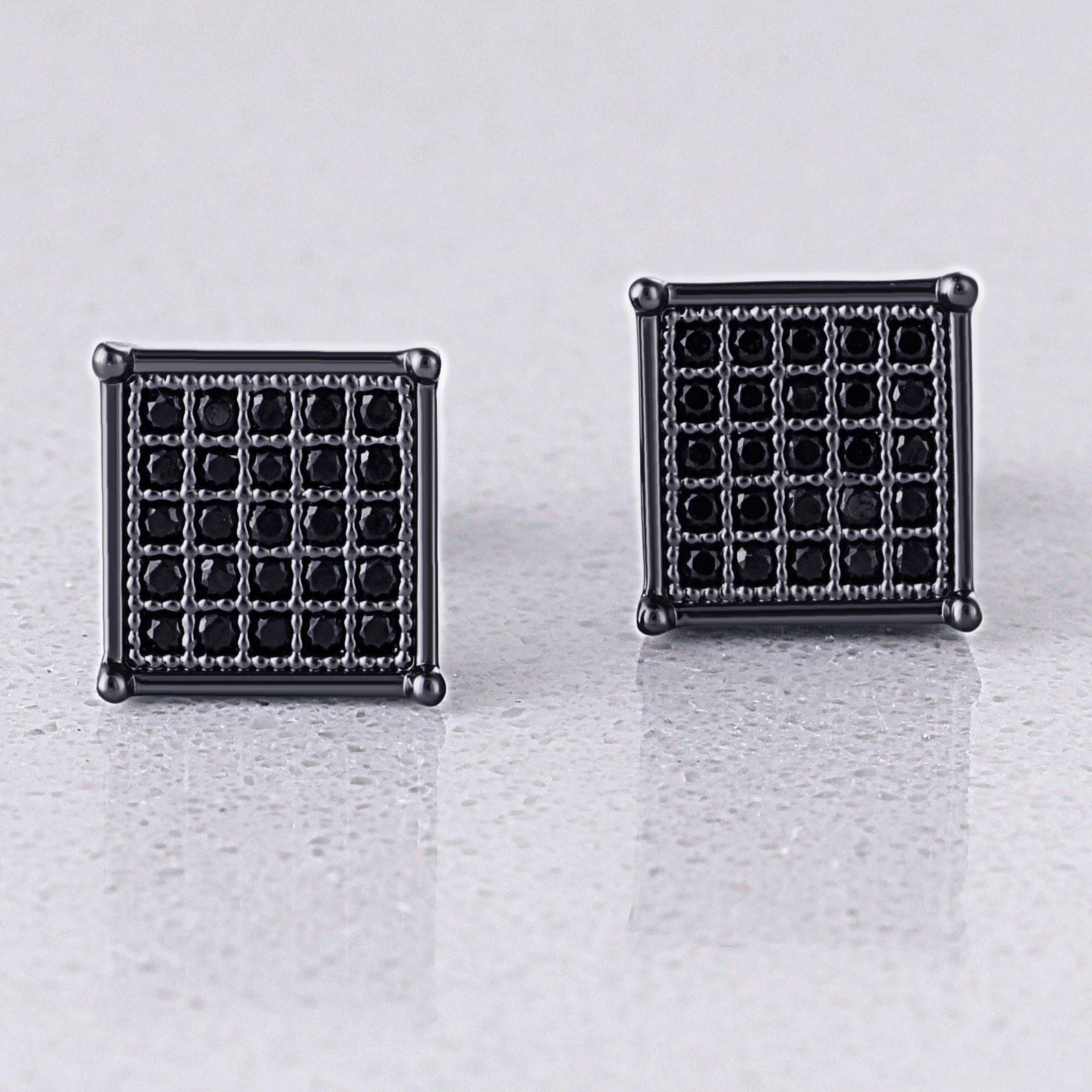 Moissanite Square Black Diamonds Paved Stud Earrings In 18k Black Gold - Image 6