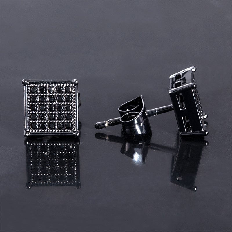 Moissanite Square Black Diamonds Paved Stud Earrings In 18k Black Gold - Image 7