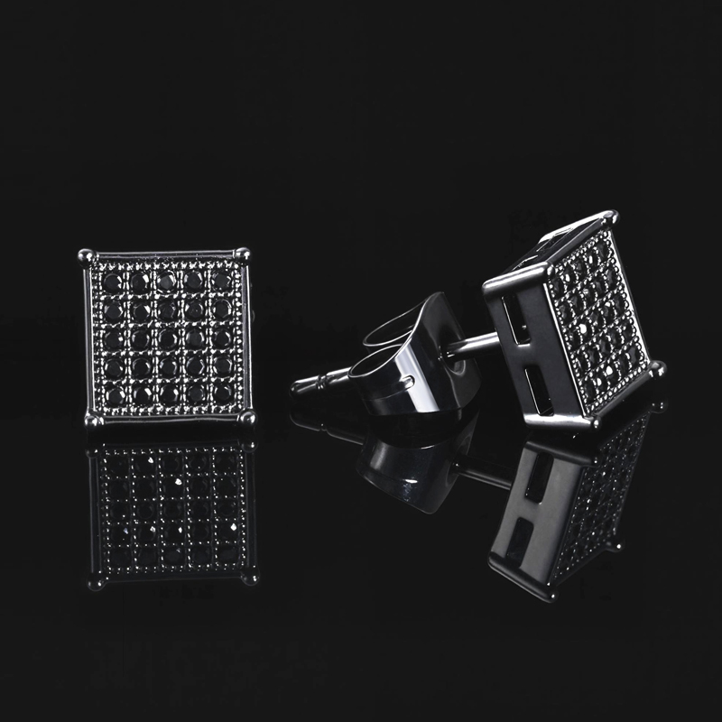 Moissanite Square Black Diamonds Paved Stud Earrings In 18k Black Gold