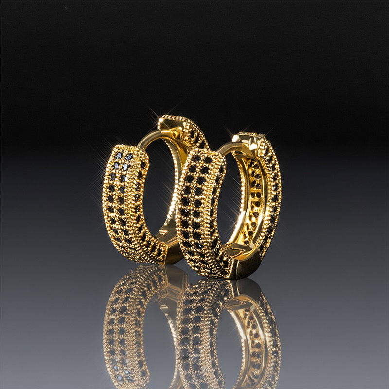 Moissanite Micro Pave Hoop Earrings In S925 Sterling Silver With 18k Gold - Image 3