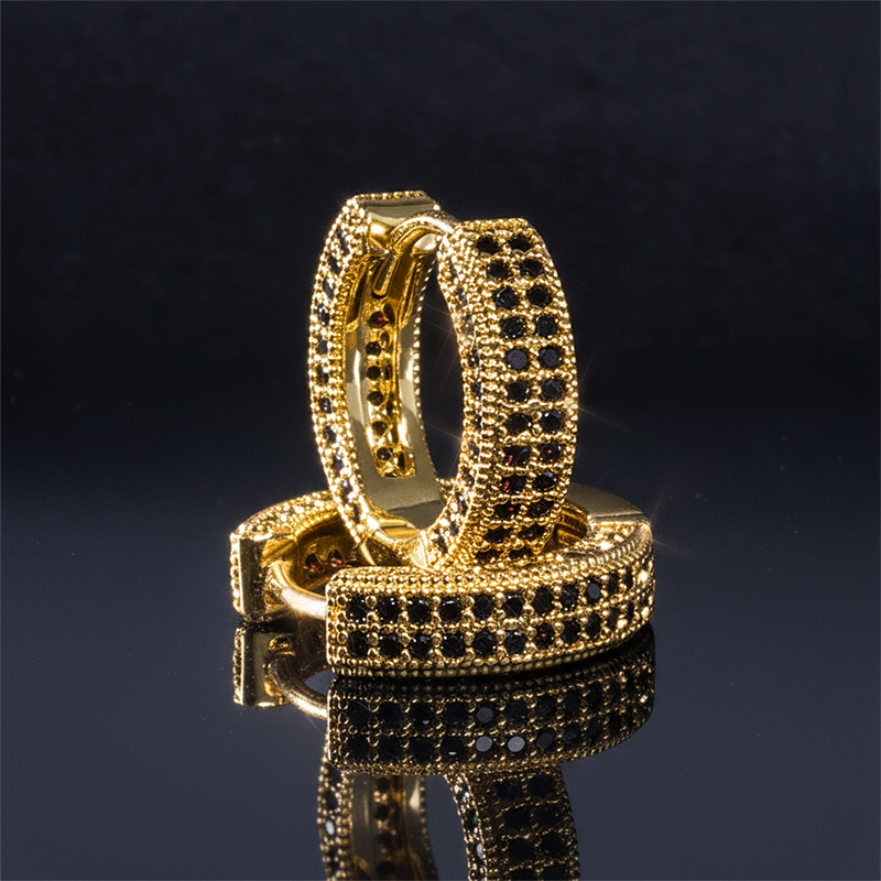 Moissanite Micro Pave Hoop Earrings In S925 Sterling Silver With 18k Gold