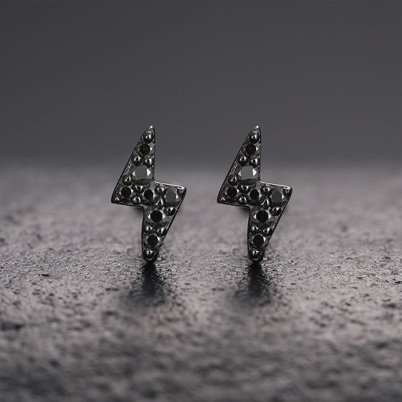 Moissanite Lightning Stud Earrings In S925 Sterling Silver With 18k Black
