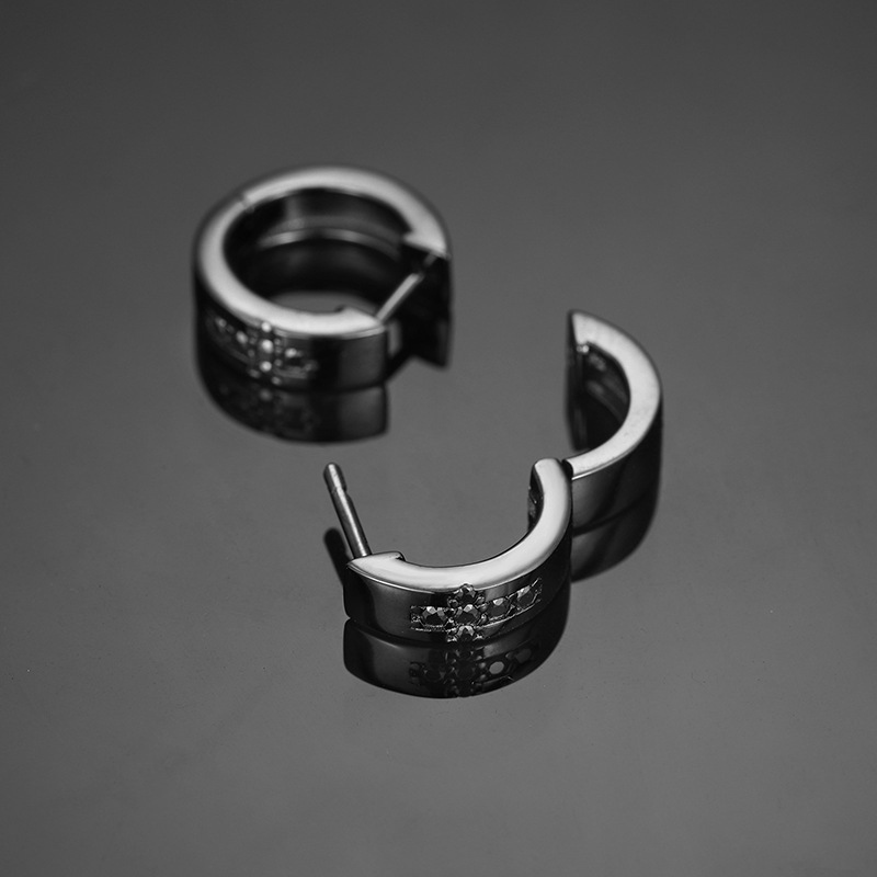 Moissanite Cross Hoop Earrings In S925 Sterling Silver With 18k Black Gold - Image 3