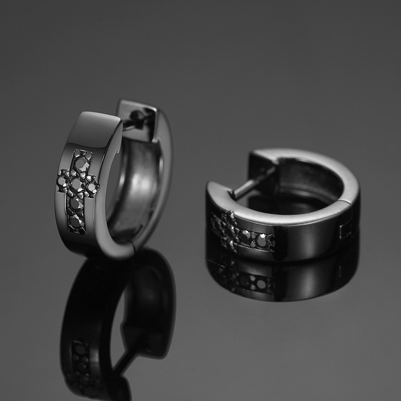 Moissanite Cross Hoop Earrings In S925 Sterling Silver With 18k Black Gold - Image 4