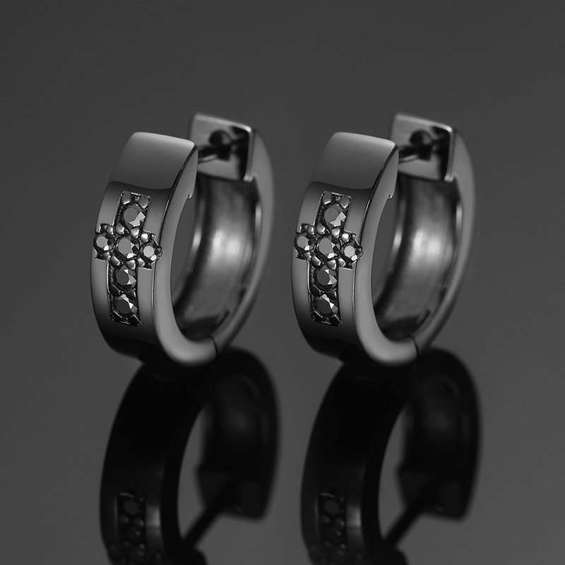 Moissanite Cross Hoop Earrings In S925 Sterling Silver With 18k Black Gold