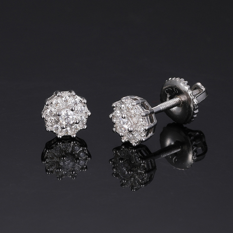 Moissanite Flower Stud Earrings In S925 Sterling Silver Iced Out - Image 3