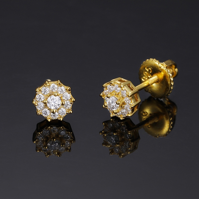 Moissanite Flower Stud Earrings In S925 Sterling Silver Iced Out