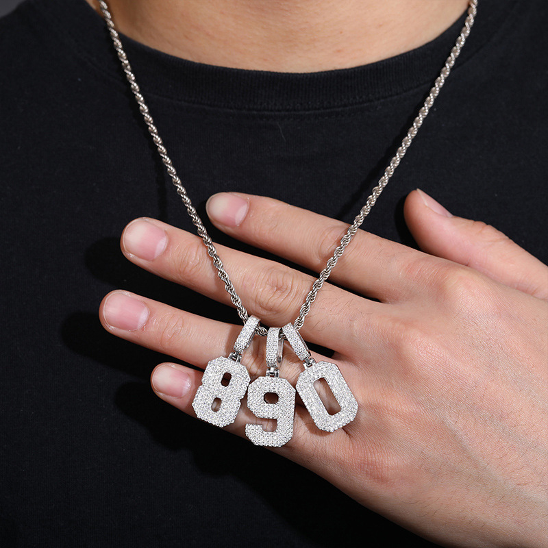 Street Luxury S925 Sterling Silver Moissanite Iced Out Number Pendant - Image 4