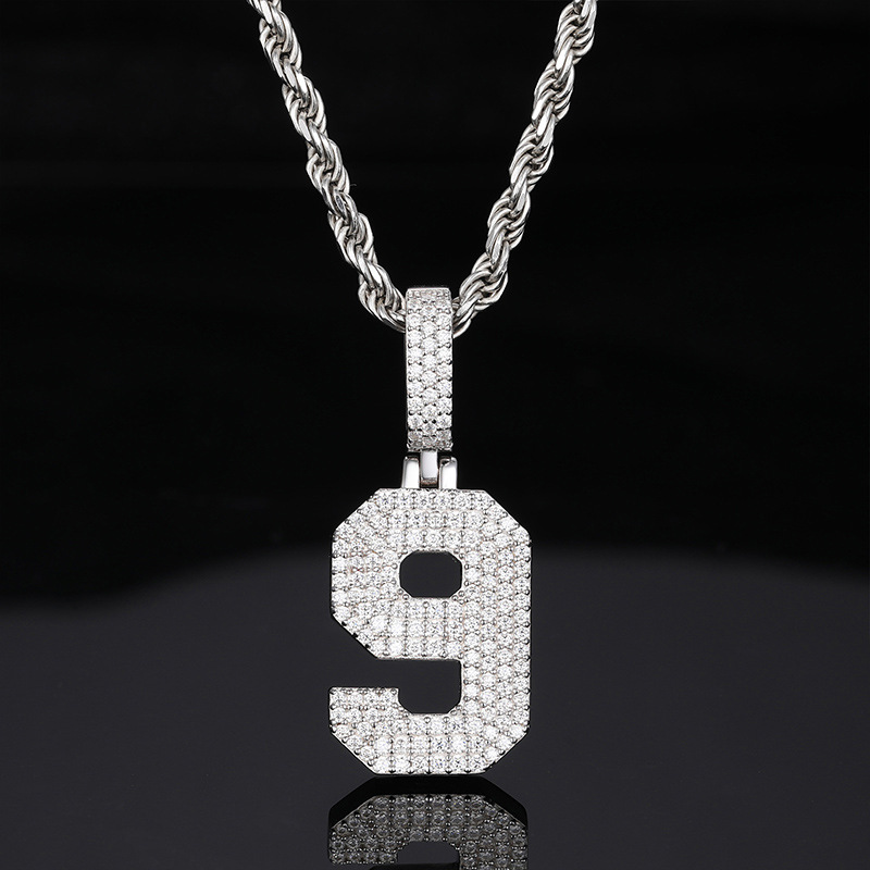 Street Luxury S925 Sterling Silver Moissanite Iced Out Number Pendant - Image 5