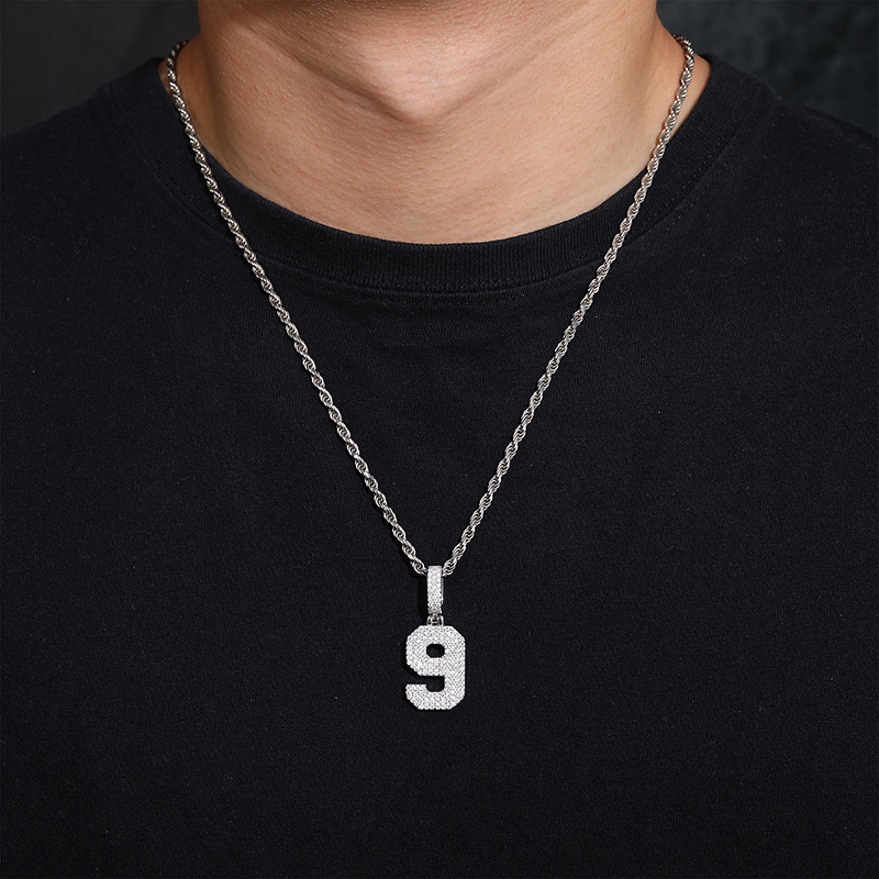 Street Luxury S925 Sterling Silver Moissanite Iced Out Number Pendant - Image 6