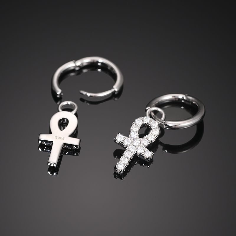 Moissanite Ankh Dangle Earrings In S925 Sterling Silver Iced Out - Image 4