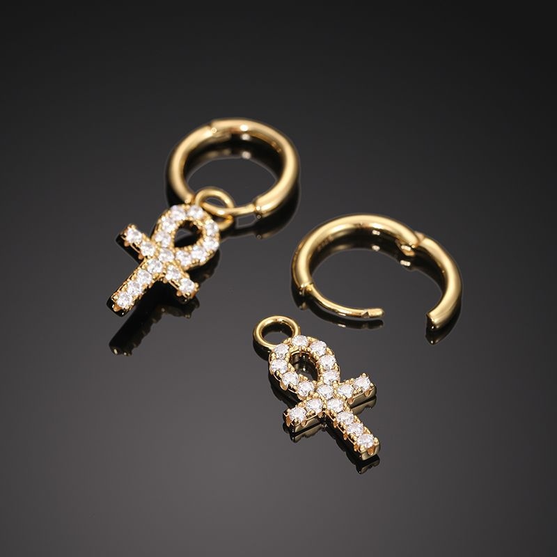 Moissanite Ankh Dangle Earrings In S925 Sterling Silver Iced Out - Image 5