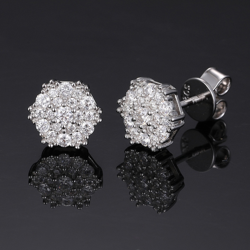 Moissanite Hexagonal Stud Earrings In S925 Sterling Silver Iced Out - Image 3