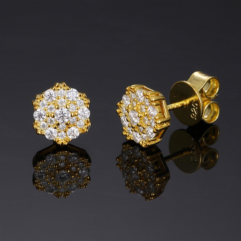 Moissanite Hexagonal Stud Earrings In S925 Sterling Silver Iced Out