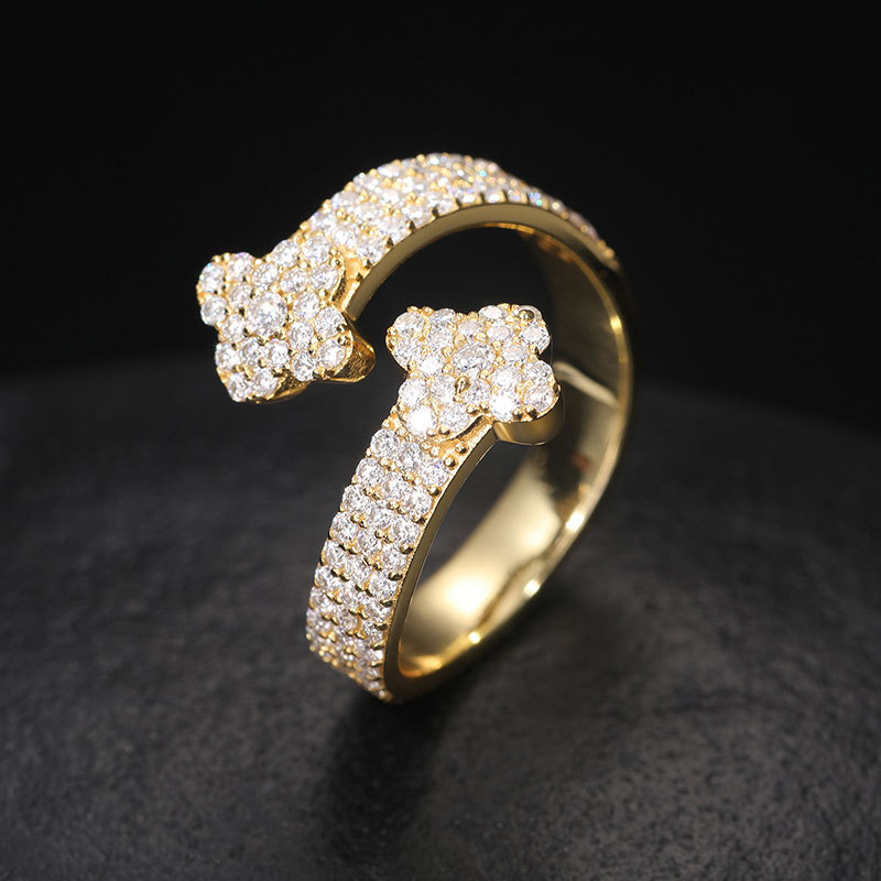 S925 Sterling Silver Moissanite Iced Out Open Ring With Street Luxury Shine