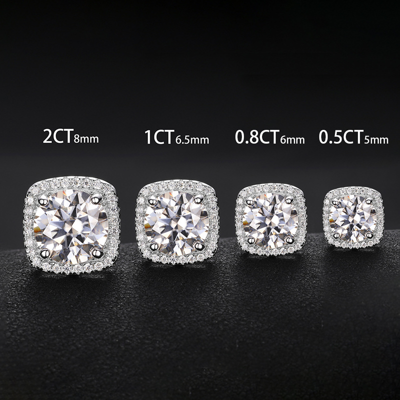 0.5ct/0.8ct/1ct/2ct Certified Vvs1 Moissanite Halo Earrings In S925 Silver