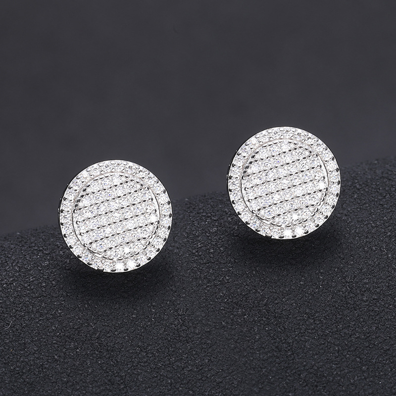 Bold S925 Sterling Silver Moissanite Iced Out Out Round Stud Earrings - Image 3