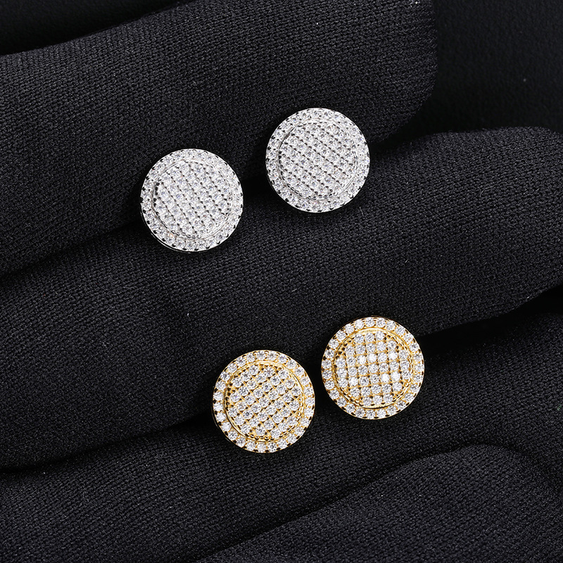 Bold S925 Sterling Silver Moissanite Iced Out Out Round Stud Earrings