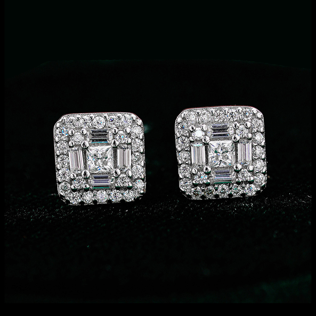 Moissanite Baguette Cut Stud Earrings In S925 Silver Iced Out - Image 3