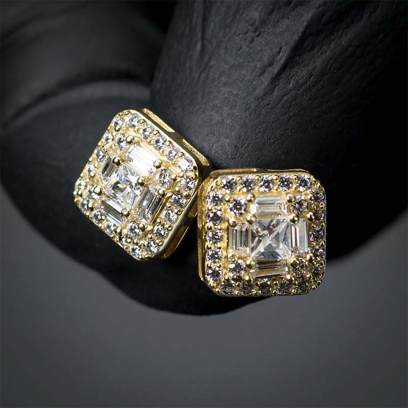Moissanite Baguette Cut Stud Earrings In S925 Silver Iced Out - Image 4