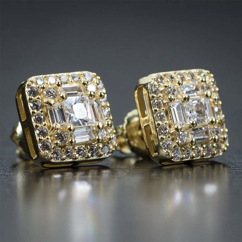Moissanite Baguette Cut Stud Earrings In S925 Silver Iced Out - Image 5