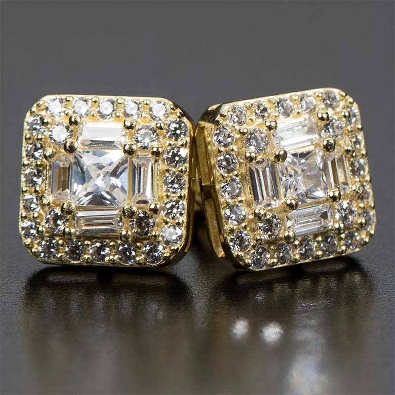 Moissanite Baguette Cut Stud Earrings In S925 Silver Iced Out