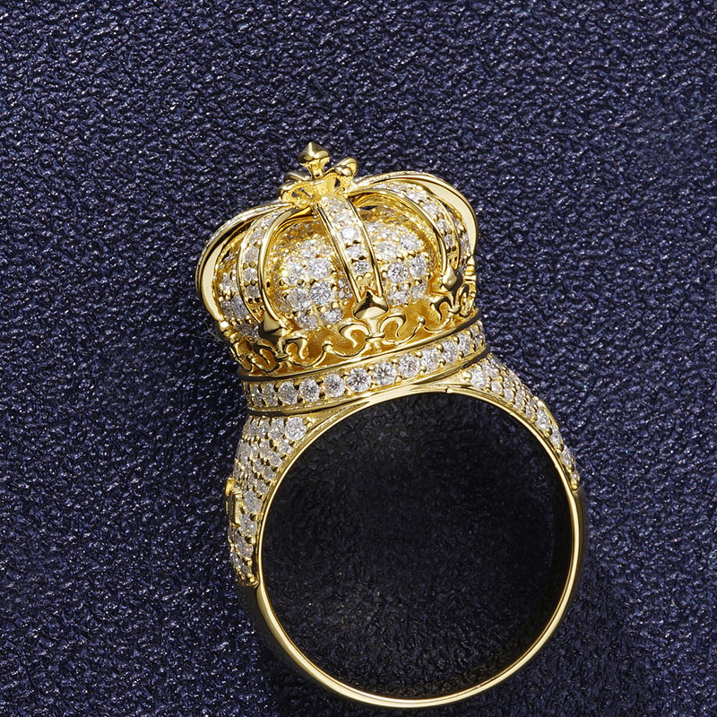 Moissanite Iced Out Three-dimensional Crown Ring With Street Luxury Shine
