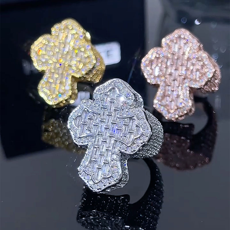 Moissanite Iced Out Cross-shaped Baguette Ring With Street Luxury Shine - Image 6