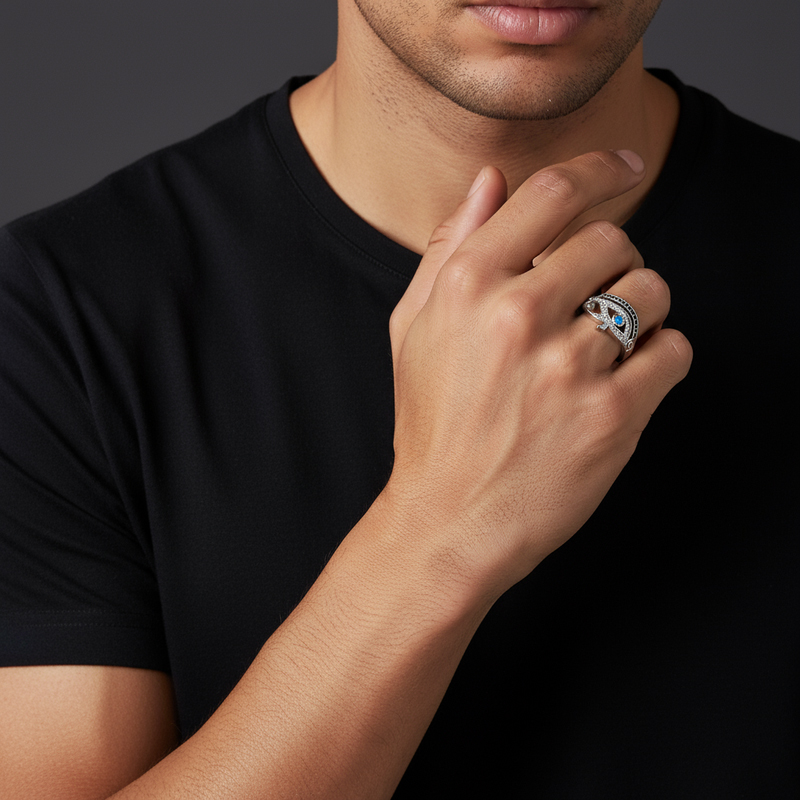 Moissanite Iced Out Egyptian Eye Of Horus Ring With Street Luxury Shine - Image 5