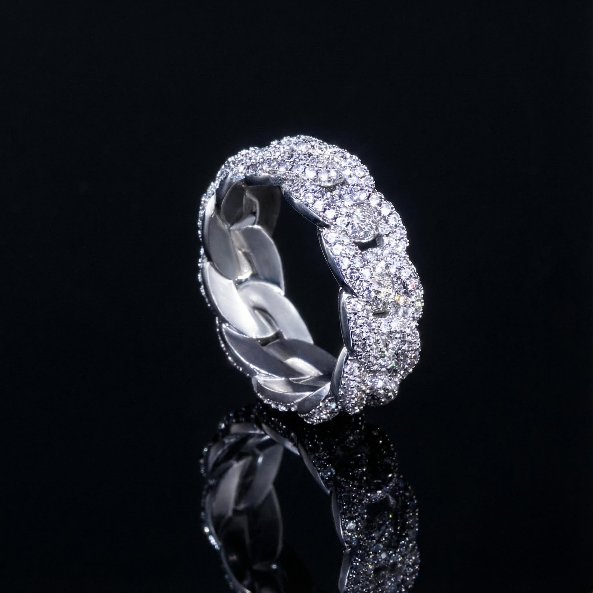 8mm 925s & Vvs Moissanite Fully Paved Cuban Ring With Iced Out Shine