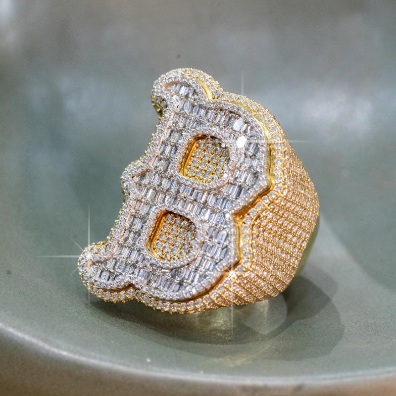 Moissanite Iced Out Custom Baguette Cut Initial Name Ring Silver - Image 8