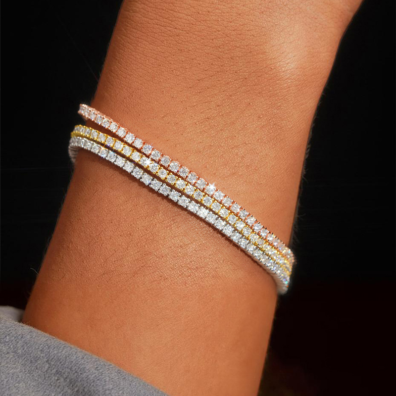 2mm Moissanite S925 Sterling Silver Tennis Bracelet With Iced Out Shine