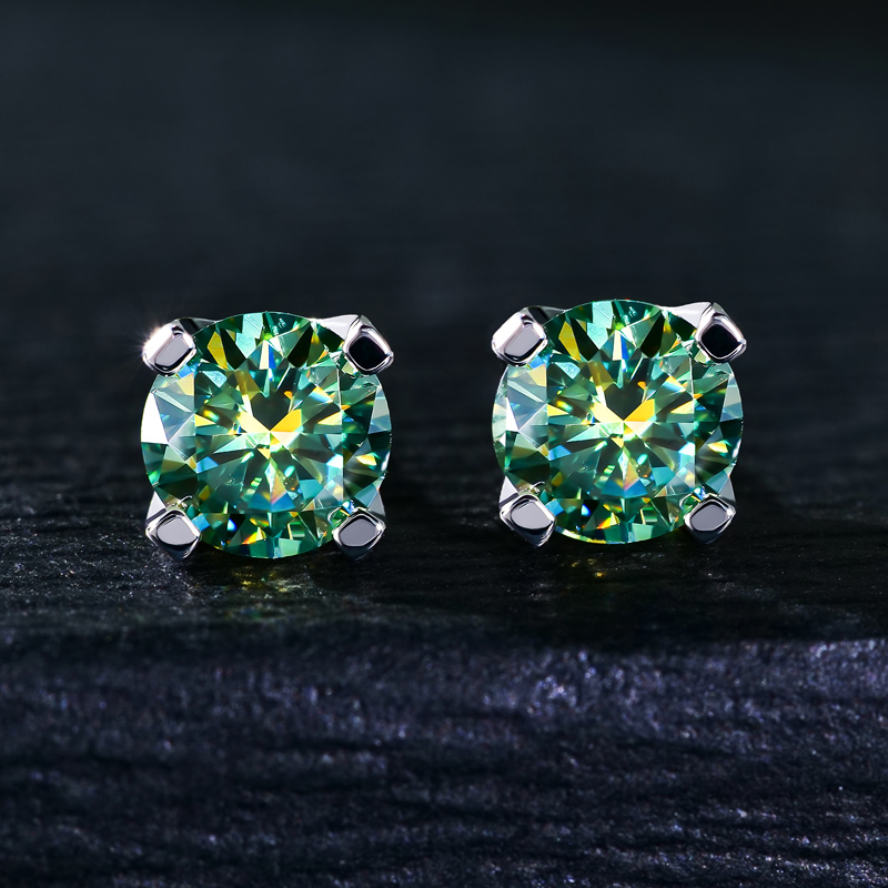 0.5ct/1ct/2ct/3ct Moissanite Light Blue Brilliant Round Cut Stud Earrings - Image 3