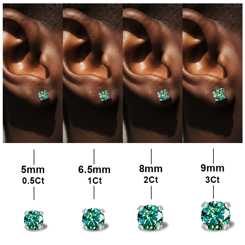 0.5ct/1ct/2ct/3ct Moissanite Light Blue Brilliant Round Cut Stud Earrings - Image 4
