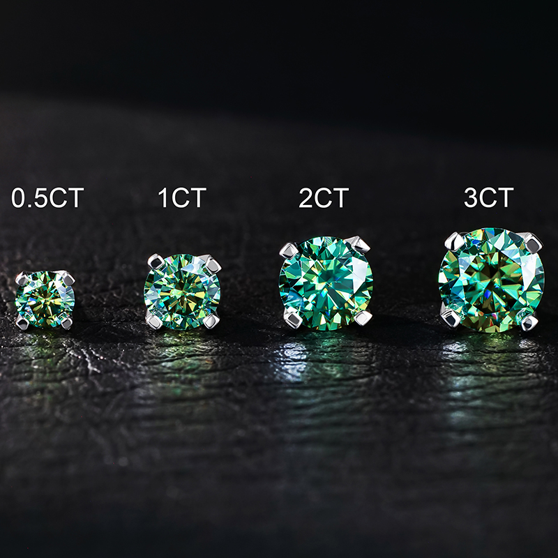 0.5ct/1ct/2ct/3ct Moissanite Light Blue Brilliant Round Cut Stud Earrings