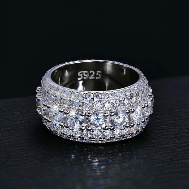 Moissanite Round Cut Band Ring In S925 Sterling Silver Iced Out - Image 3