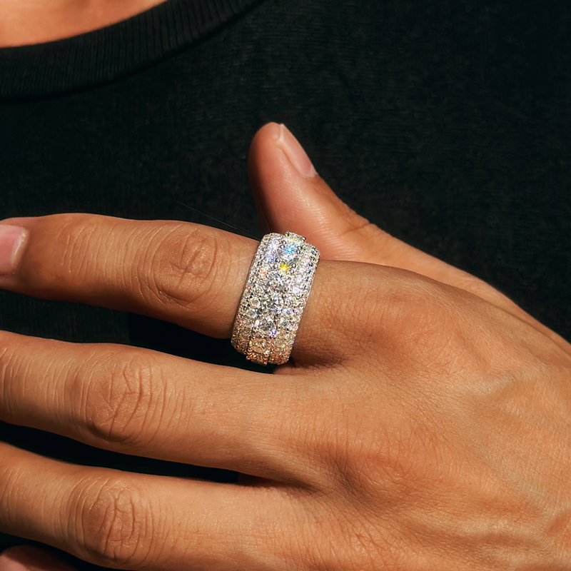 Moissanite Round Cut Band Ring In S925 Sterling Silver Iced Out - Image 4
