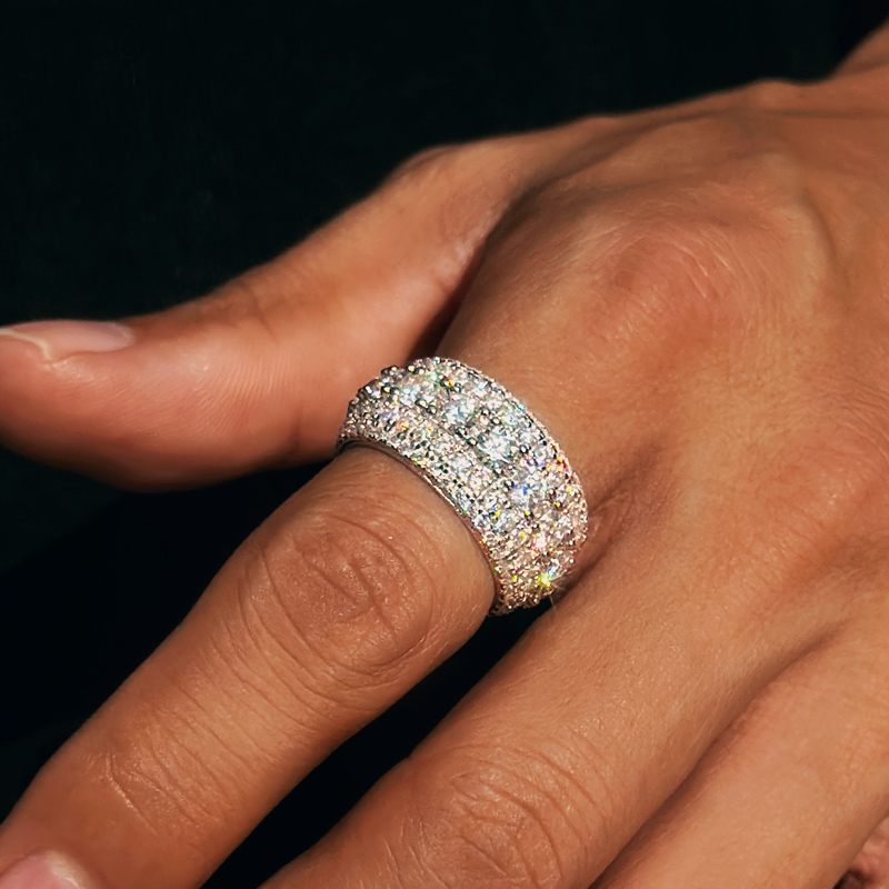 Moissanite Round Cut Band Ring In S925 Sterling Silver Iced Out - Image 5